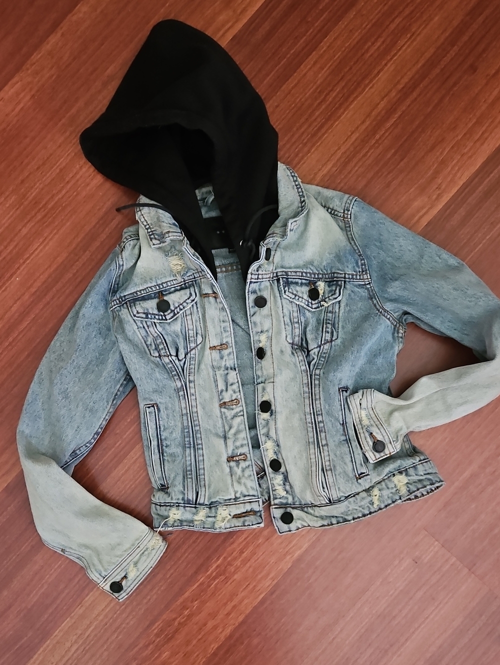 Blanknyc Jean Jacket Removable Hood Distressed NWOT Small - Picture 1 of 10